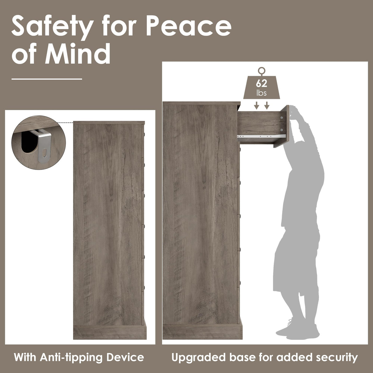 HOSTACK 6 Drawer Dresser for Bedroom, 52" Tall Dresser & Chest of Drawers, 29" W Wood Dresser Drawer Chest, Modern Vertical Dresser Storage Cabinet for Living Room, Entryway, Hallway HOSTACK