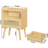Lerliuo Rattan Nightstand, Boho Night Stand with Handmade Natural Rattan Drawer and Open Shelf, Cane Accent Side Table, End Tables with Solid Wood Legs for Bedroom, Dorm and Small Spaces Lerliuo