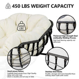 Outdoor Rocking Chair, Oversized Patio Papasan Rocking Chair with Cushion, Ottomans, Side Table, Large Egg Royal Rocking Lounge Chairs for Patio Porch Garden Backyard, Grey (Three Piece Set) LISRUX