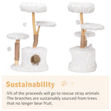 COZIVVOVV Modern Cat Tree, Natural Branch Cat Tower with Condo and Climbing Perches, Kitten Scratching Tree, Cat Furniture Gift, White COZIVVOVV