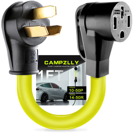 Campzlly EV Charger Adapter Cord, NEMA 10-50P to 14-50R Adapter, 50Amp Plug to 4 Prong Female, Compatible with EV for Level 2 Charging, STW 6 Gauge, ETL Listed Campzlly