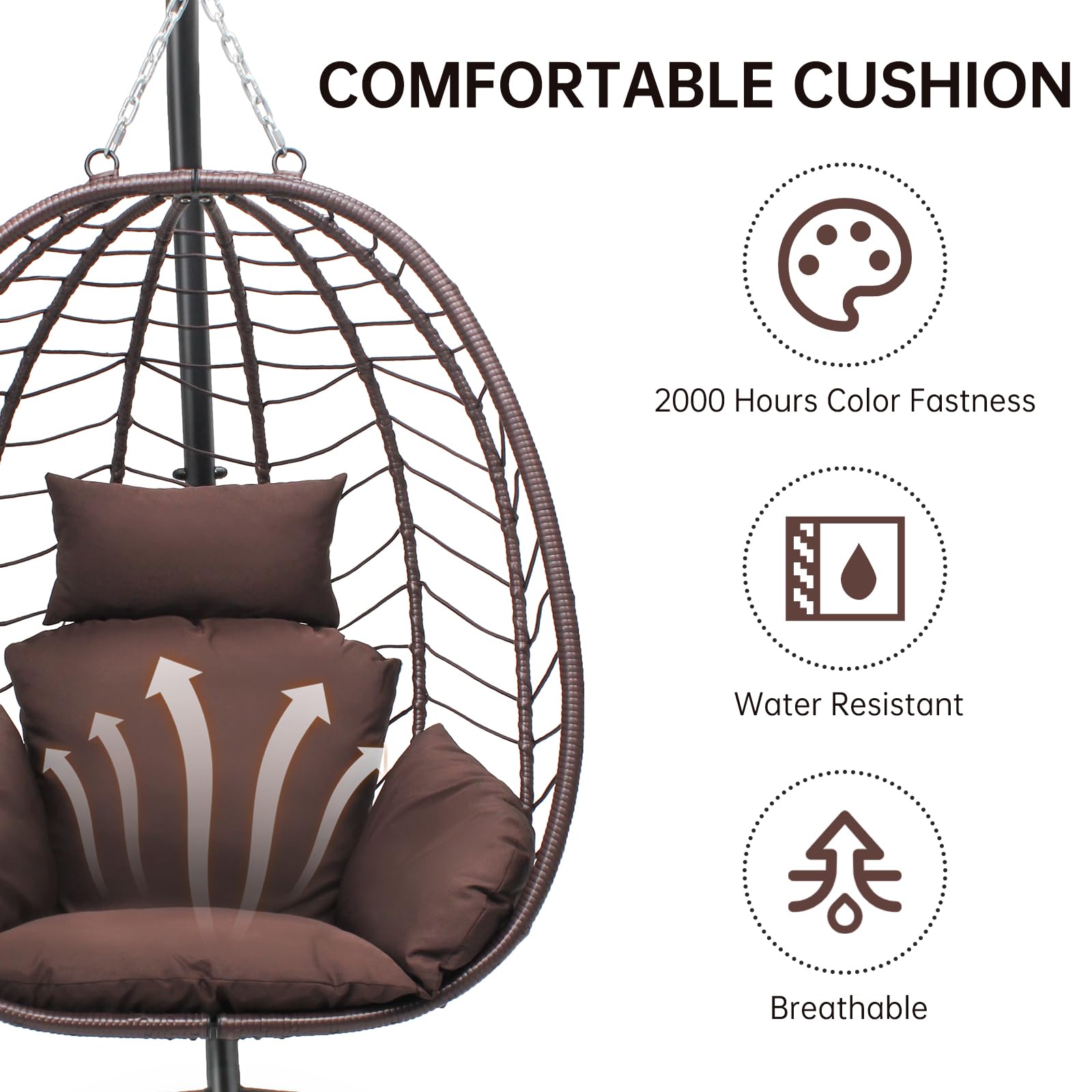 VARVIND Hanging Egg Chair with Stand Patio Hammock Swing Chair, Basket Wicker Rattan Adjustable Height UV Resistant Indoor Outdoor Use 350Lbs Brown - WoodArtSupply