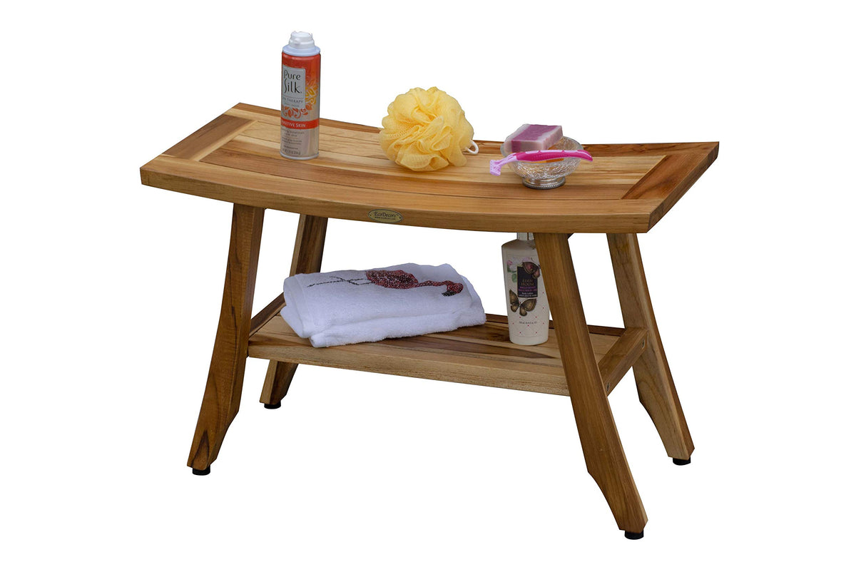 EcoDecors, 28 inch, Brown, Teak Shower Bench, Teak Bench Shower, Teak Shower Bench for Inside Shower, Teak Wood Shower Bench EcoDecors