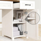 Farmhouse 47" Executive Desk, Computer Desk with Drawers and Storage Cabinet, Workstation Computer Desk for Home Office and Study, Unique White Vabches