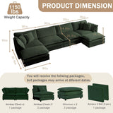 Ravy Concept Sectional Sofa 4 Seater with Movable 2 Ottomans,Oversized Modular Couch Deep Seat (Green, 146.5 inch-U) Ravy Concept