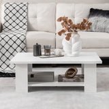 Tangkula 2-Tier Coffee Table, Modern Rectangular Center Cocktail Table with 5 Support Legs, Wooden Accent Living Room Furniture, Small Coffee Table for Small Spaces, Easy Assembly (White) Tangkula
