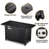 Xbeauty Fire Pit Propane Gas FirePit Table 43" Outdoor Fire Pit Rectangular Tabletop with Lid, Rain Cover, for Outside Garden Backyard Deck Patio Xbeauty