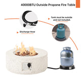 HOMPUS Outdoor Propane Fire Pit, 40,000 BTU 28-inch Round White Terrazzo Concrete Fire Table Gas Fire Pit w Lava Rocks and Rain Cover for Outdoor, Deck or Backyard HOMPUS