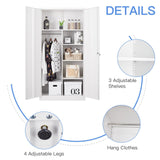Yizosh Metal Armoire Wardrobe Closet Cabinet for Hanging Clothes with Lock Doors, -72" Steel Lockable Wardrobe Storage Locker Clothes Organizer for Bedroom, Laundry Room (White) Yizosh