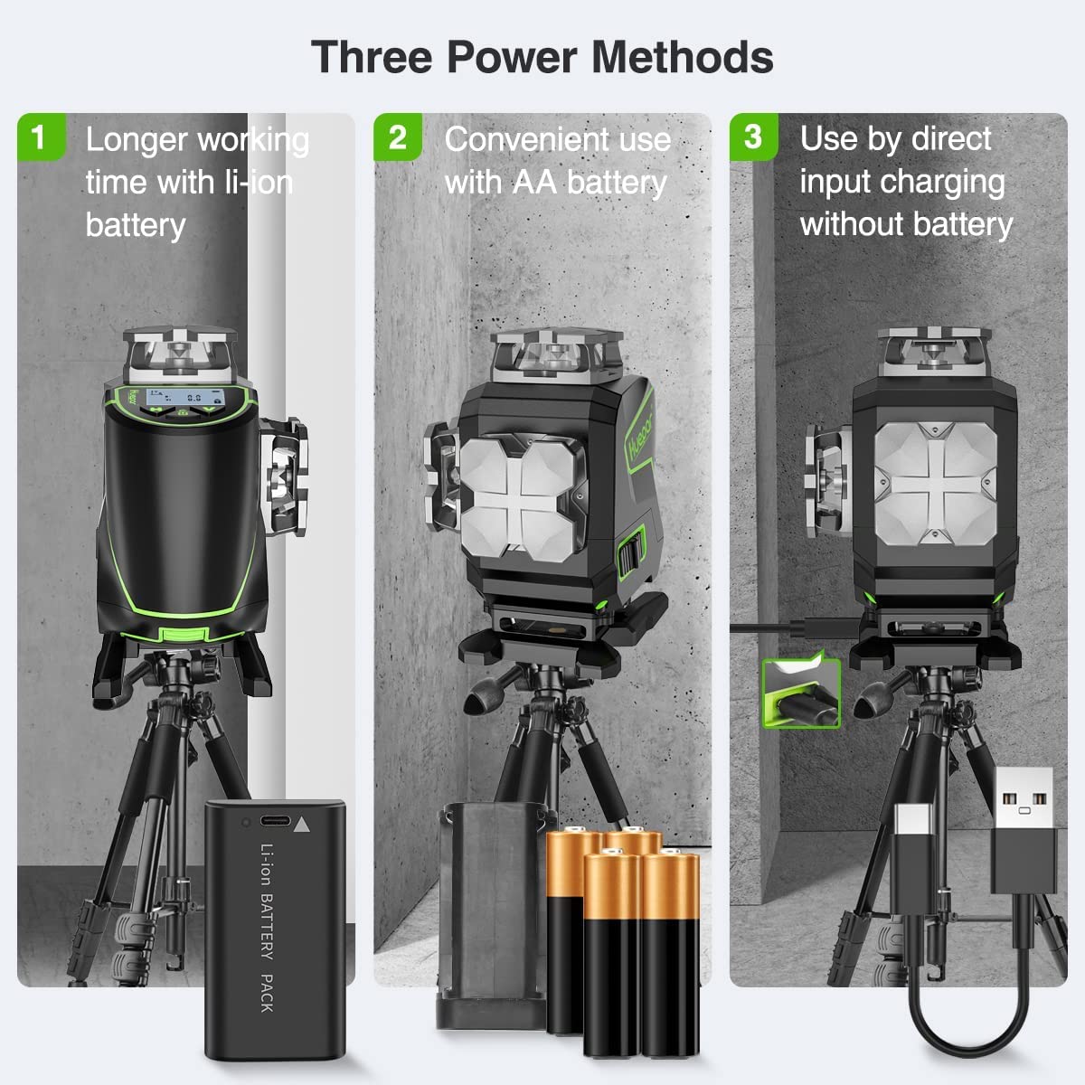 Huepar 16 Lines Self-Leveling Laser Level 4x360° Cross Line Laser with Receiver -LCD Screen, 4D Bluetooth Green Beam Tiling Floor Laser Tool, 360° Huepar