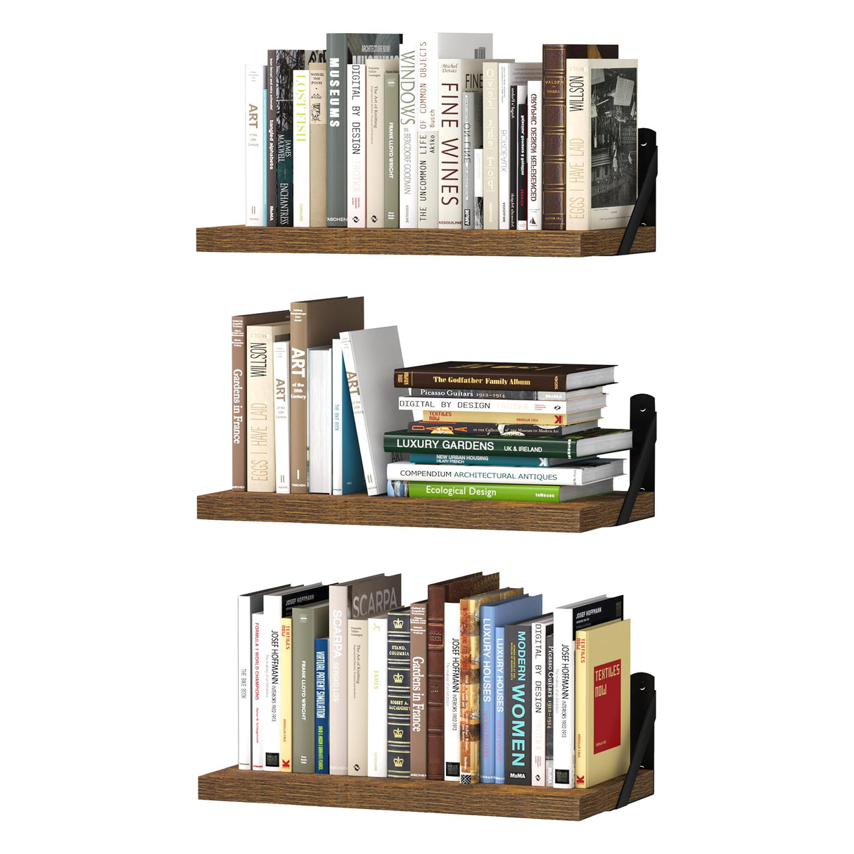 upsimples Floating Book Shelves for Wall, 15.7 Inches Wood Shelves for Living Room, Bathroom, Bedroom, Kitchen Storage and Decoration, Brown upsimples