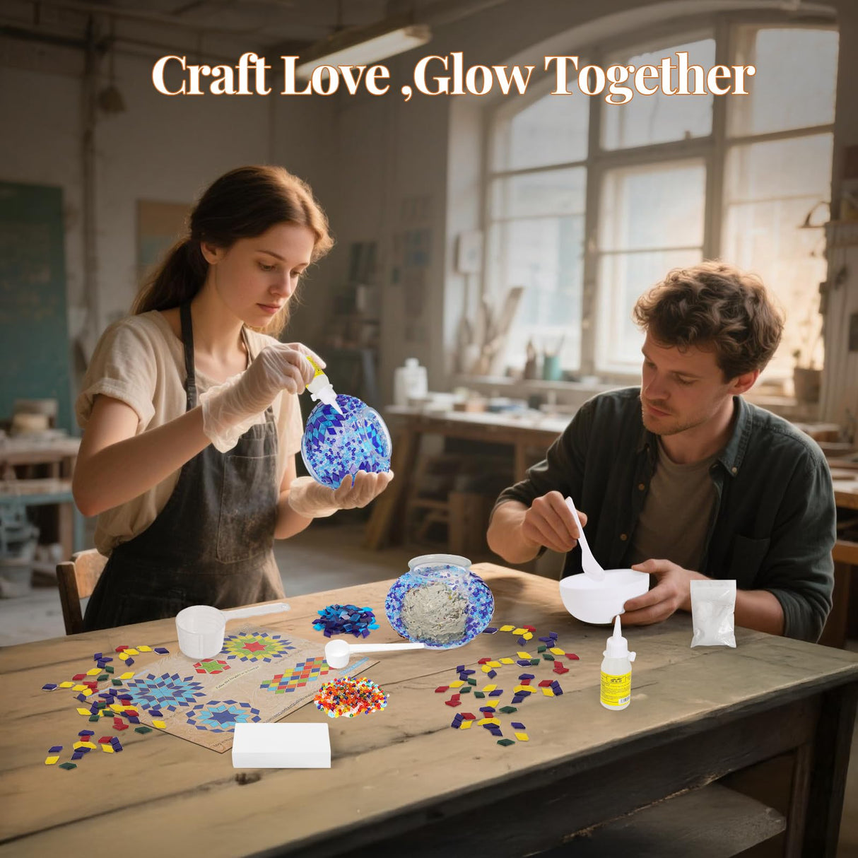 BOHMR DIY Turkish Mosaic Lamp Kit,Table Lamp Making Kit,Easy No Skills Craft for Family Team,Decorative Table Desk Light Crfat Kit for Living Room Bedroom, Make Your Own Table Lamp,Gifts,Blue BOHMR