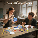 BOHMR DIY Turkish Mosaic Lamp Kit,Table Lamp Making Kit,Easy No Skills Craft for Family Team,Decorative Table Desk Light Crfat Kit for Living Room Bedroom, Make Your Own Table Lamp,Gifts,Blue BOHMR