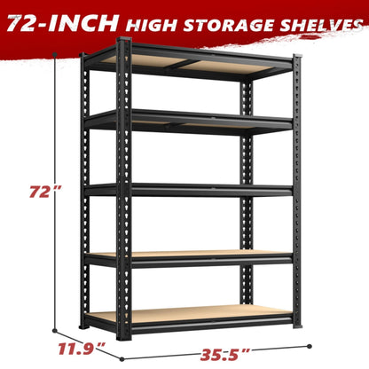 REIBII 2020LBS Storage Shelves 5 Tier Garage Shelving Heavy Duty Adjustable Garage Shelves, Utility Rack Shelf, Shelving Units for Storage Warehouse Pantry Closet, 35.5" W x 11.9" D x 72" H, 2 Pack