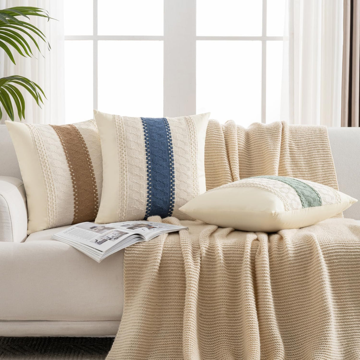 DBoer Brown Boho Cotton Throw Pillow Covers 18x18 Inch Rustic Farmhouse Decorative Pillowcases Retro Macrame Woven Square Cushion Cases for Sofa Couch Bed Living Room Home Decor Set of 2 DBoer