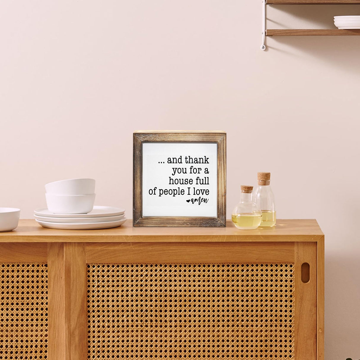 MACVAD Rustic Torched Wood Small Box Sign for Home Decor,Freestanding Thank You Sign for Kitchen,Square Wood Block Sign Table Decor,6" x 6" x 1.57" MACVAD