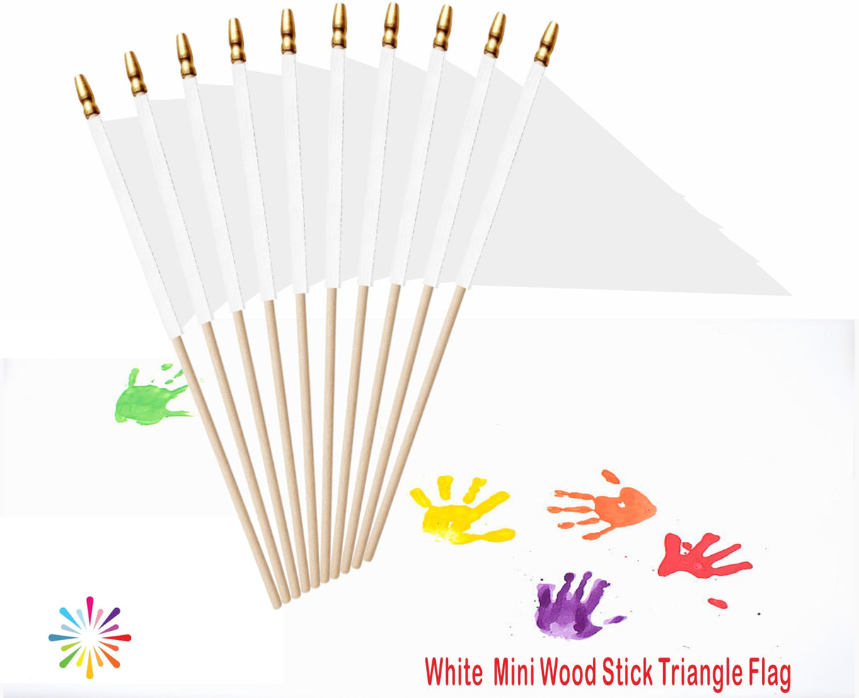 LUSEOAN 20 Pack White Mini Pennant Wood Stick Sublimation Flag Set - 5x8 Inch Solid Color Blank Hand Held Small Miniature Triangle Plain Flags for DIY Graffiti,School,Kids Birthday,Grand Opening LUSEOAN