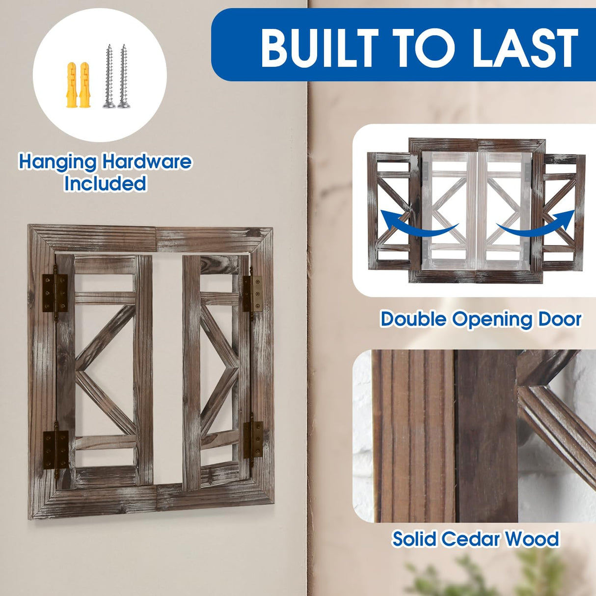 J JACKCUBE DEISGN Rustic Wood Window Frame with Opening-doors, Wall Art Decor Hanging Window Panes, Farmhouse Wall Décor for Living Room, Bathroom, Kitchen and More -MK587A J JACKCUBE DESIGN