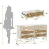 Tribesigns 6 Drawer Dresser, Modern Rattan Dresser for Bedroom, 55" Long Double Dresser Wood Storage Organizer Chest of Drawers for Closet Living Room, White and Brown Tribesigns