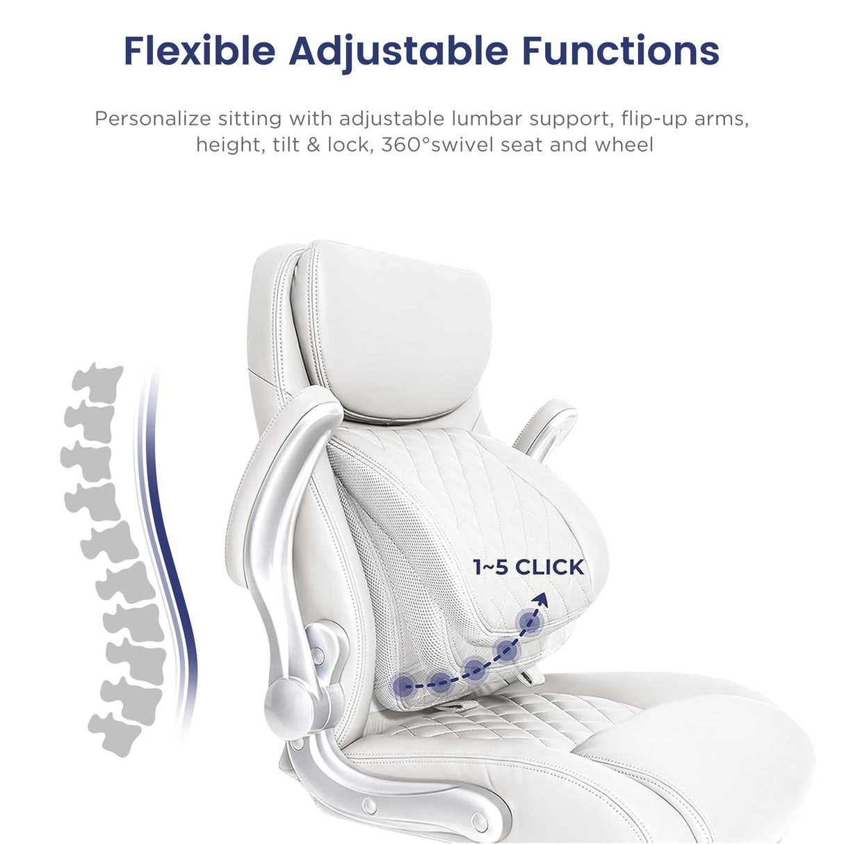 Nouhaus Ergonomic Office Chair Premium Microfiber Leather Adjustable Lumbar Support & Armrests, High Back Comfy Desk Gaming Chairs Executive Computer Swivel Chair Tilt Function(Posture,White) Nouhaus