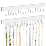 ZEDODIER 2 Pack Necklace Organizer Wall Mount, Wooden Jewelry Hanger Necklace Holder with 24 Hooks,Hanging Jewelry Organizer, White ZEDODIER