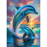 QINRUBB DIY Dolphins Diamond Painting Kits, Full Drill Sunset Diamond Art Painting Kits for Adults Beginners, DIY 5D Ocean Painting by Numbers Dolphins Diamond Art Kits for Home Decor 12x16inch QINRUBB