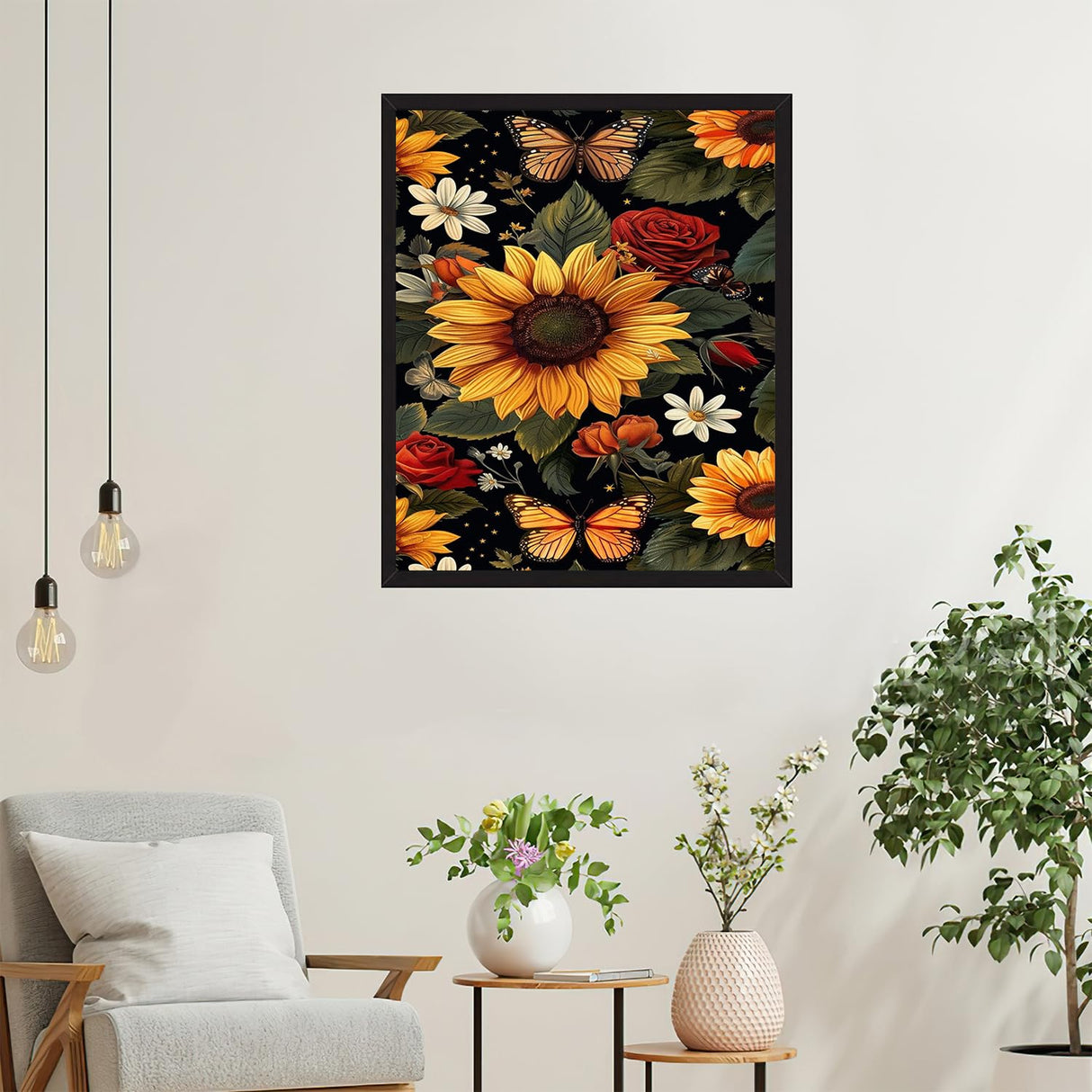 TOPMCYSG Sunflower Diamond Art Kits for Adults,Flowers Butterfly 5D Diamond Painting Kits for Beginners,DIY Round Full Drill Diamond Dots Paintings Picture Gem Art Crafts for Home Wall Decor 12x16 in TOPMCYSG