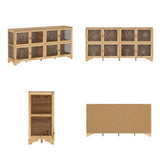 WOODTIME 78.7" W Wooden Sideboard with 8 Glass Doors & Fir Wood Frame, Storage Curio Display Cabinet with Patterned Backpanel, Coffee Bar Cabinet for Living Room Home Office, Brown WOODTIME