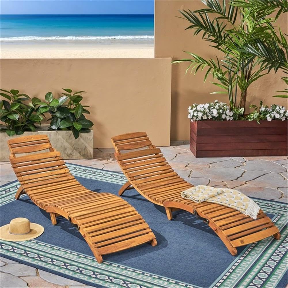 Christopher Knight Home Lahaina Wood Outdoor Chaise Lounge Set, 2-Pcs Set, Natural Yellow Christopher Knight Home