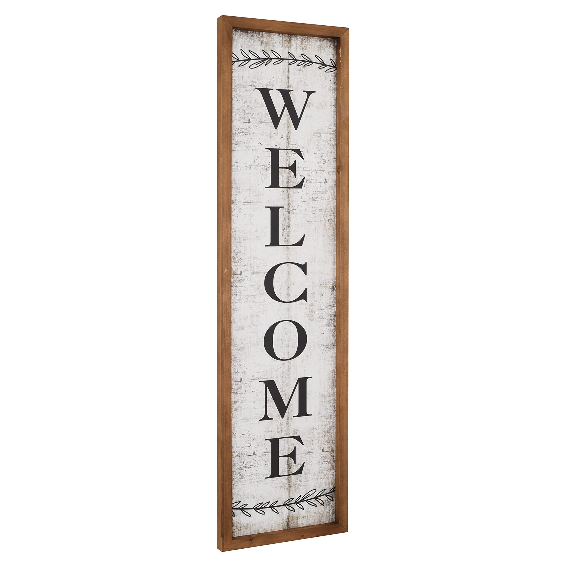 Large Antique Wood Framed Vertical Welcome Sign for Front Door, Porch, Farmhouse Country Welcome Sign Decor, Freestanding or Wall Mount, 36 Inch - WoodArtSupply