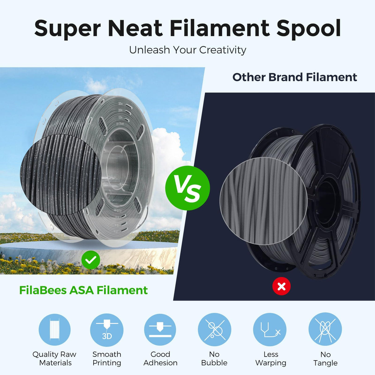 FilaBees ASA Filament 1.75mm Sparkle Storm Gray,ASA 3D Printer Filament 1kg(2.2lbs),Heat&Weather Resistant&High UV Resistance 3D Printing Filament±0.02mm Perfect for Printing Outdoor Functional Parts FilaBees