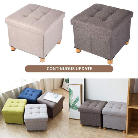BRIAN & DANY Folding Storage Ottoman Cube, Ottoman with Storage, Small Ottoman Foot Rest with Wood Legs for Living Room 15"x15"x15" - Brown BRIAN & DANY