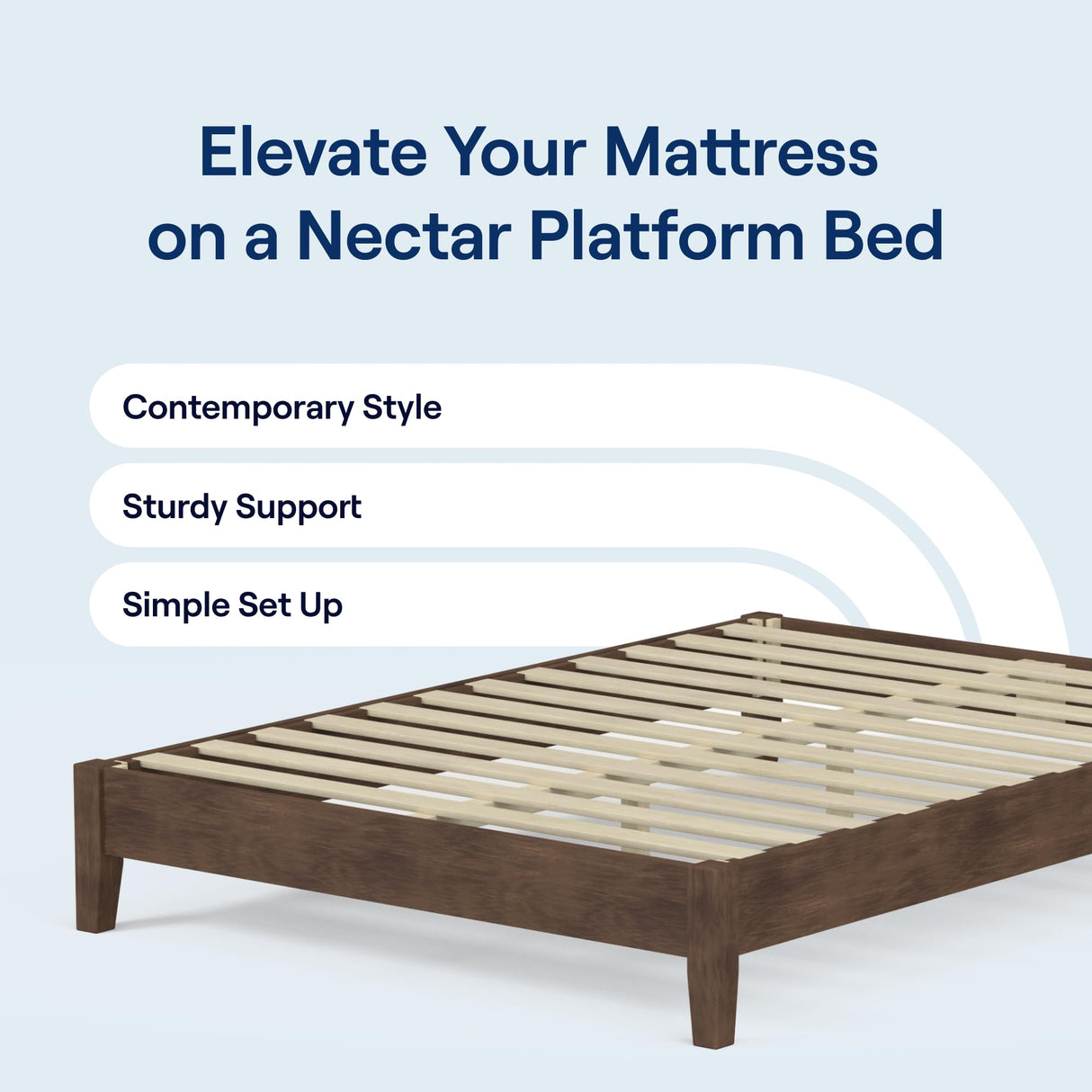 Nectar Premier Wood Platform King Bed Frame - Walnut - 12” Height - Contemporary and Durable - Sturdy Wooden Slats for Support - Easy Assembly - Holds Up to 800 Pounds Nectar