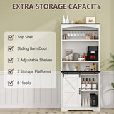4ever2buy Farmhouse Tall Coffee Bar with Tall Hutch, White Coffee Bar Cabinet with 3 Tier Shelves, 70 Inch Buffet Cabinet with Sliding Barn Door and Adjustable Shelves for Living Dining Room 4ever2buy