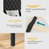 DWVO King Bed Frame with 53" Tall & 2 Charging Station, Velvet Upholstered Platform Bed with Button Tufted Headboard,No Box Spring Needed,Noise-Free (Black, Queen) DWVO