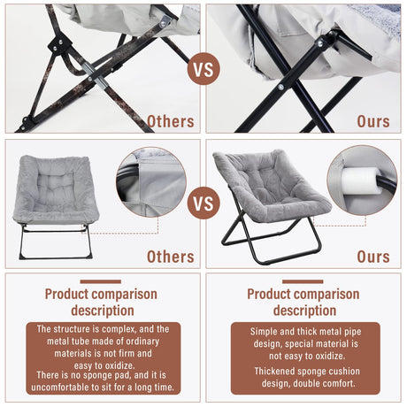 Tiita Comfy Folded Chair, Soft Faux Fur Oversized Folding Accent Chair, Lounge Lazy Chair for Kids Teens Adults, Metal Frame Moon Chair for Bedroom, Living Room, Dorm Rooms, X-Large Pink Tiita