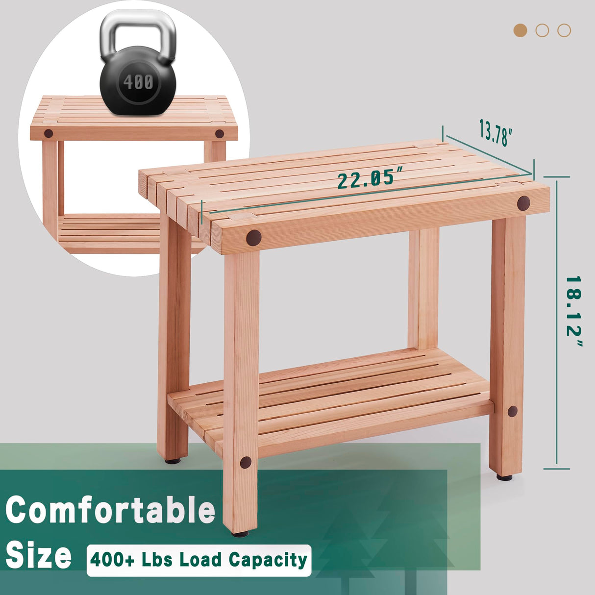 bingaai Cedar Wood Shower Bench 22" - Strong, Soft, Insulating, and Elegant Bathroom Bench for Comfortable Showers and Storage, Cedar Sauna Bench, Perfect for Spa, Patio & Garden Use bingaai