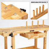 DNA MOTORING Heavy Duty Wood Workbench, Wooden Workbench with Drawer for Workshop, Garage, W/Adjustable Handle, TOOLS-00522 DNA MOTORING