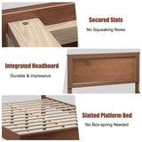 KOMFOTT Mid Century Solid Wood Full Bed Frame with Headboard & Slatted Mattress Support KOMFOTT