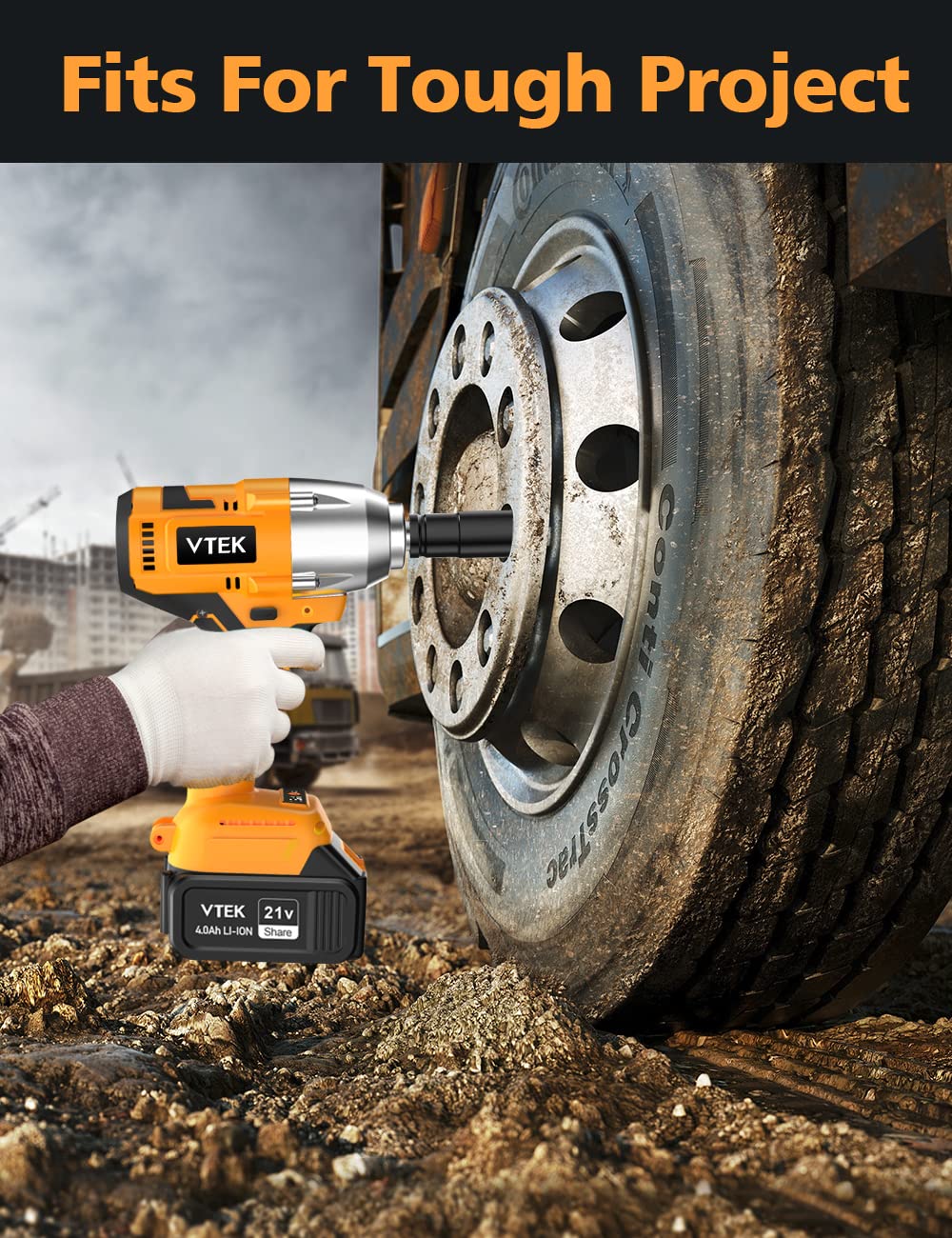 VTEK Brushless Impact Wrench 1/2 Inch Cordless Impact Wrench,Max Torque 700N.m Impact Gun 515 ft-lbs for Car Tiers VTEK