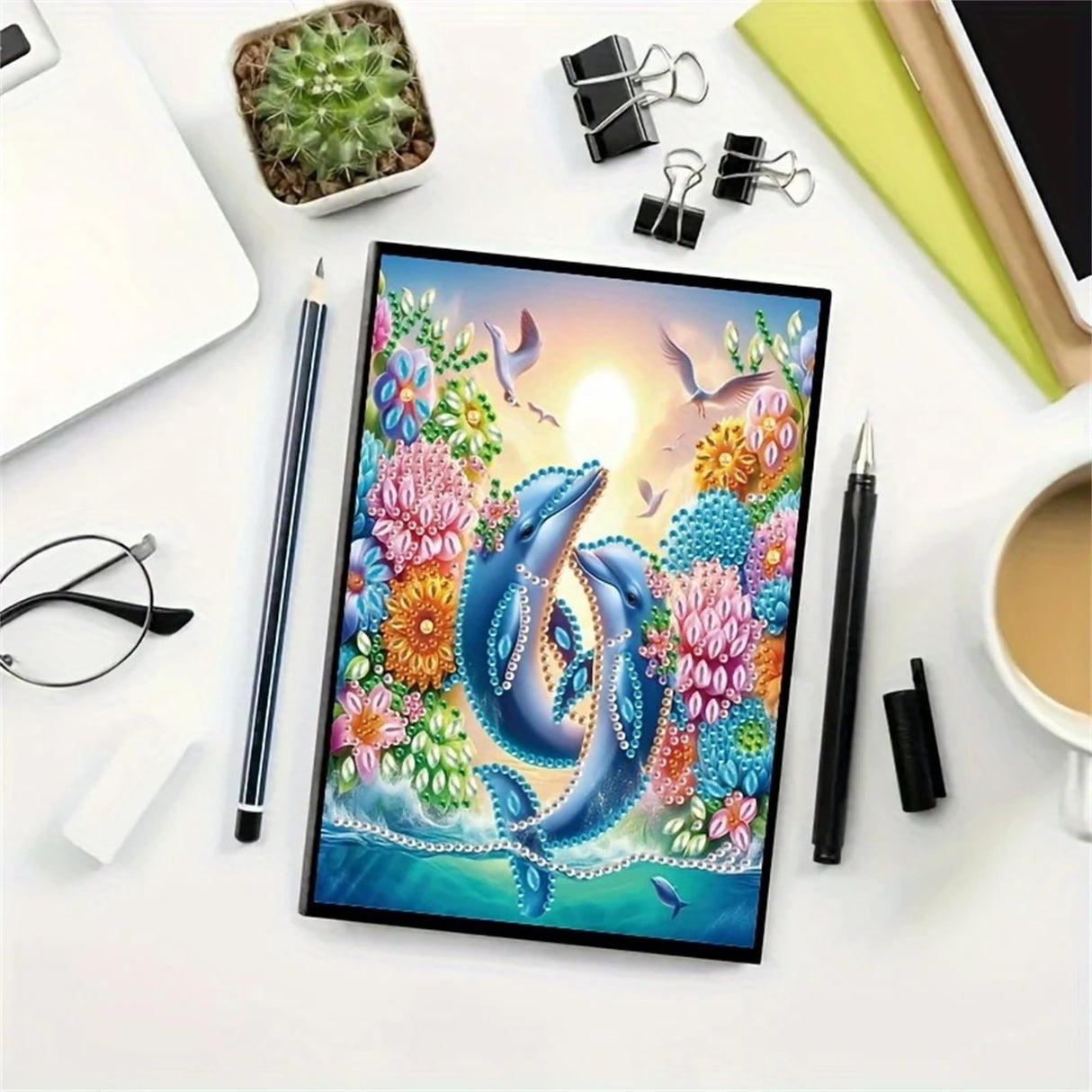 Dolphin Diamond Painting Notebook for Adults, A5 Diamonds Art Journal and DIY Sketchbook, Diamond Art Kit Supplies,Gift for Beginners, Craft Lovers, Artists. (Dolphin) Formeydemi