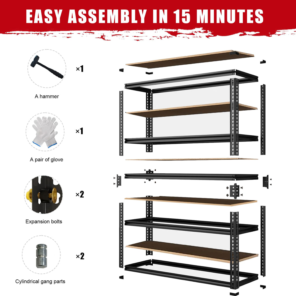 ZEUKMXOO 5-Tier Garage Storage Shelves, Heavy Duty Adjustable Shelving Unit, 60"H Garage Rack with 2400lbs Capacity, Metal Utility Shelves for Warehouse, Basement, Pantry, Tool Room, Home Organization ZEUKMXOO