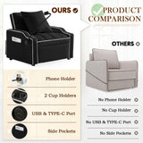 SLEERWAY 3-in-1 Convertible Futon Sofa Bed Chair, Multi-Functional Sleeper Chair Bed with Pull Out Couch and Adjustable Backrest, Modern Velvet Chaise Lounge Armchair for Living Room Bedroom, Black SLEERWAY