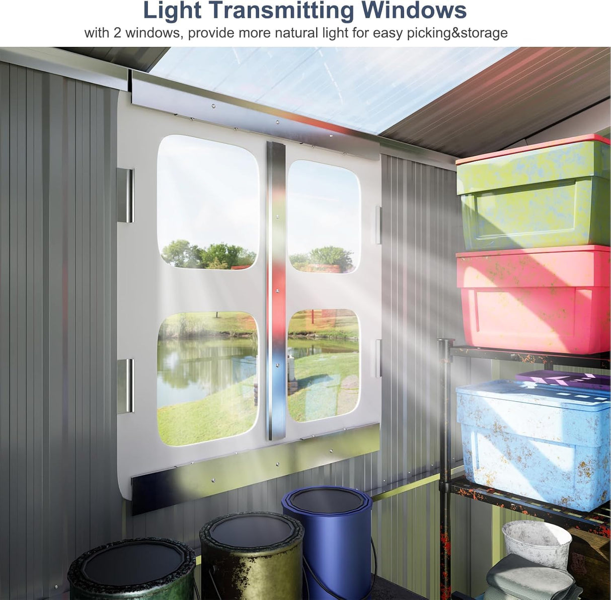 WELYAS 10x12 FT Metal Outdoor Storage Shed, Reinforced Frame Heavy Duty Large Waterproof Garden Tool Sheds with Unique Skylight Windows Air Vent for Patio Yard，Dark Grey WELYAS