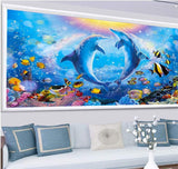 DIY 5D Diamond Painting Kits for Adults Dolphin Embroidery Full Round Drill Large Size(31.5x11.8 inch) Diamond Crystal Gem Arts Painting Craft for Home Wall Decor XWJJ