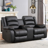 EBELLO Faux Leather Manual Loveseat Recliner, Reclining Sofa Chair with 2 Concealed Cup Holders, Hidden Storage, Overstuffed Armrest Couch Set for Living Room, Bedroom, Meeting Room, Black EBELLO