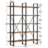 Ironck Double Wide Industrial 5-Tier Bookshelf with Open Shelves in Vintage Brown IRONCK