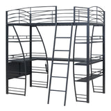 Bellemave Twin Size Loft Bed, Loft Bed with Desk and Bookcase with Metal Frame, Loft Bed with Desk and Storage, Black Bellemave