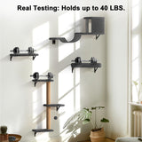 FUKUMARU Cat Wall Shelves, Stable & Safe 4 in 1 Cat Furniture Set, Wooden Climbing Wall with Scratching Post for 16 Inch Drywall - Gray FUKUMARU