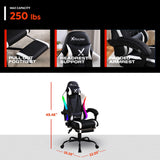 X Rocker Achiever PC Video Gaming Chair, RGB LED Lighting, Adjustable Ergonomic Office Desk Chair for Computer Gamers with Wheels, Black & White X Rocker